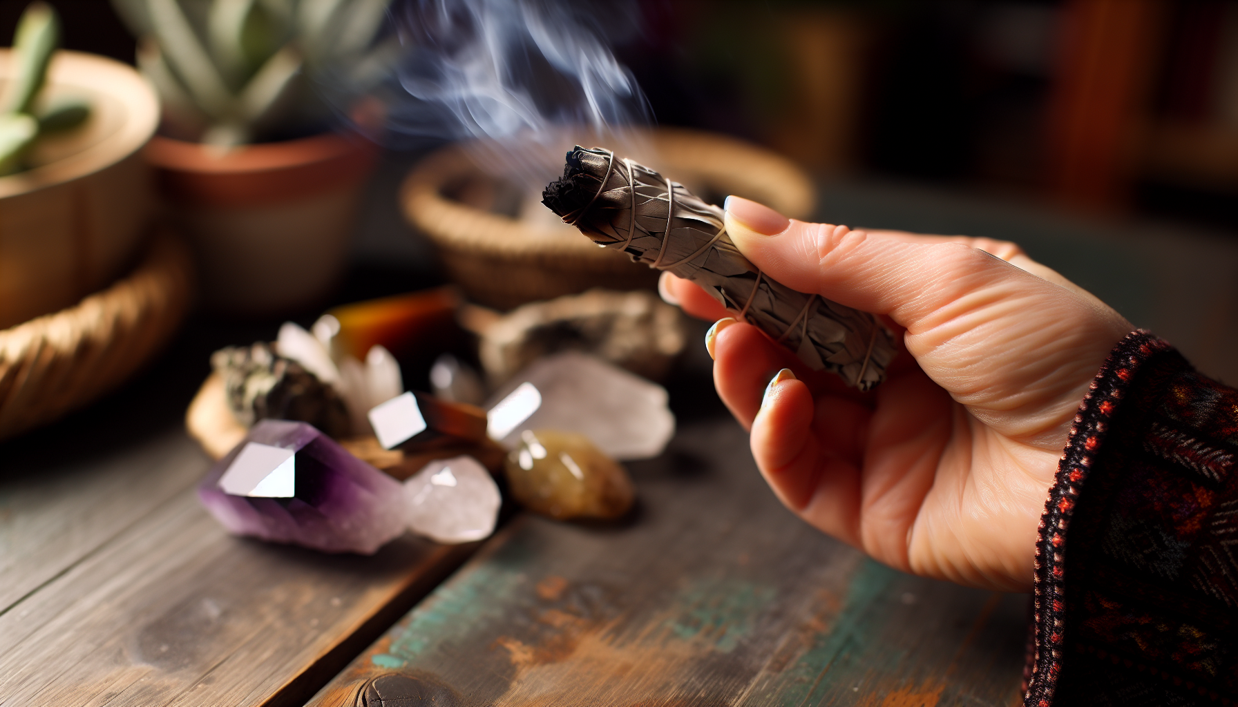 Smudging with sage stick