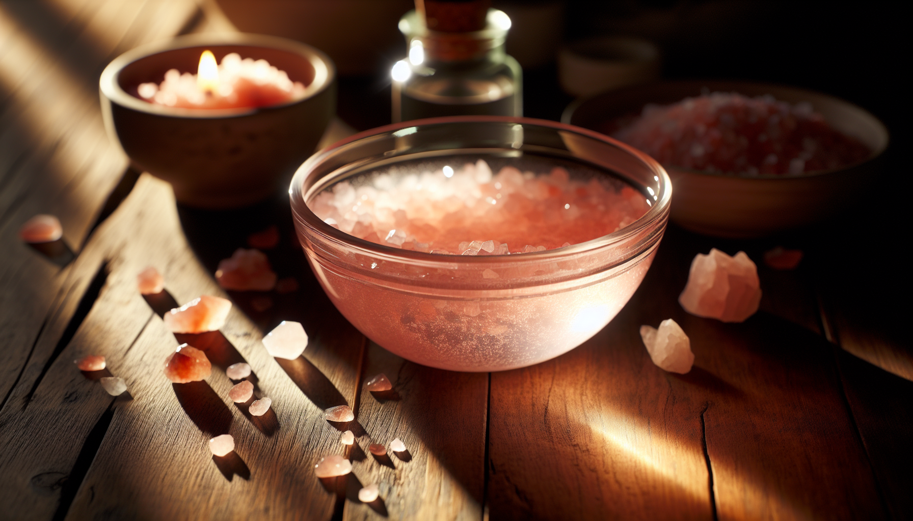 Glass bowl filled with Himalayan salt water solution for crystal cleansing