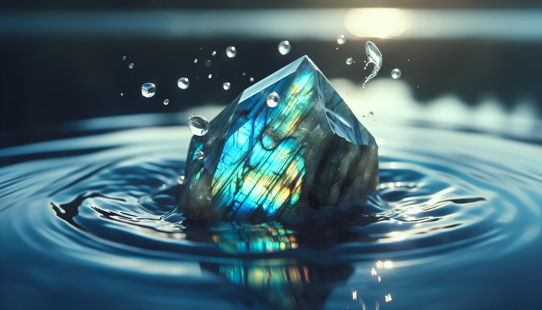 Labradorite crystal submerged in water