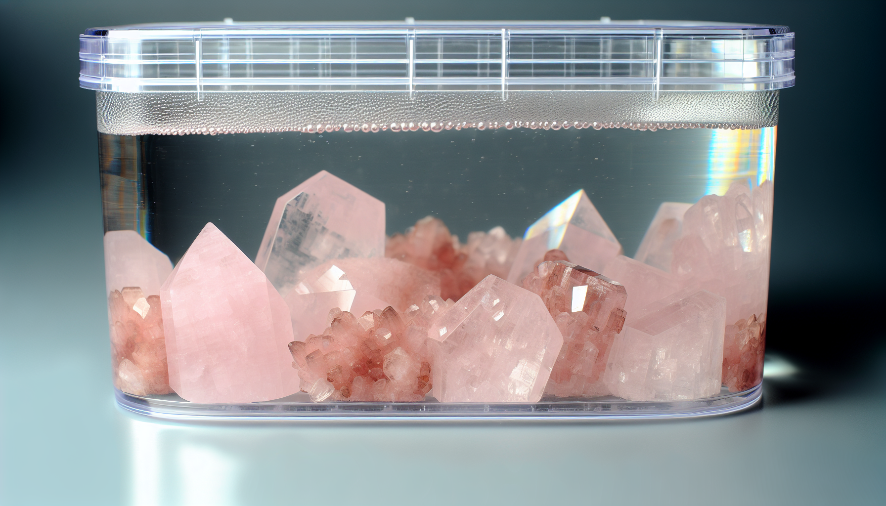 Rose quartz crystals in a water-safe setting