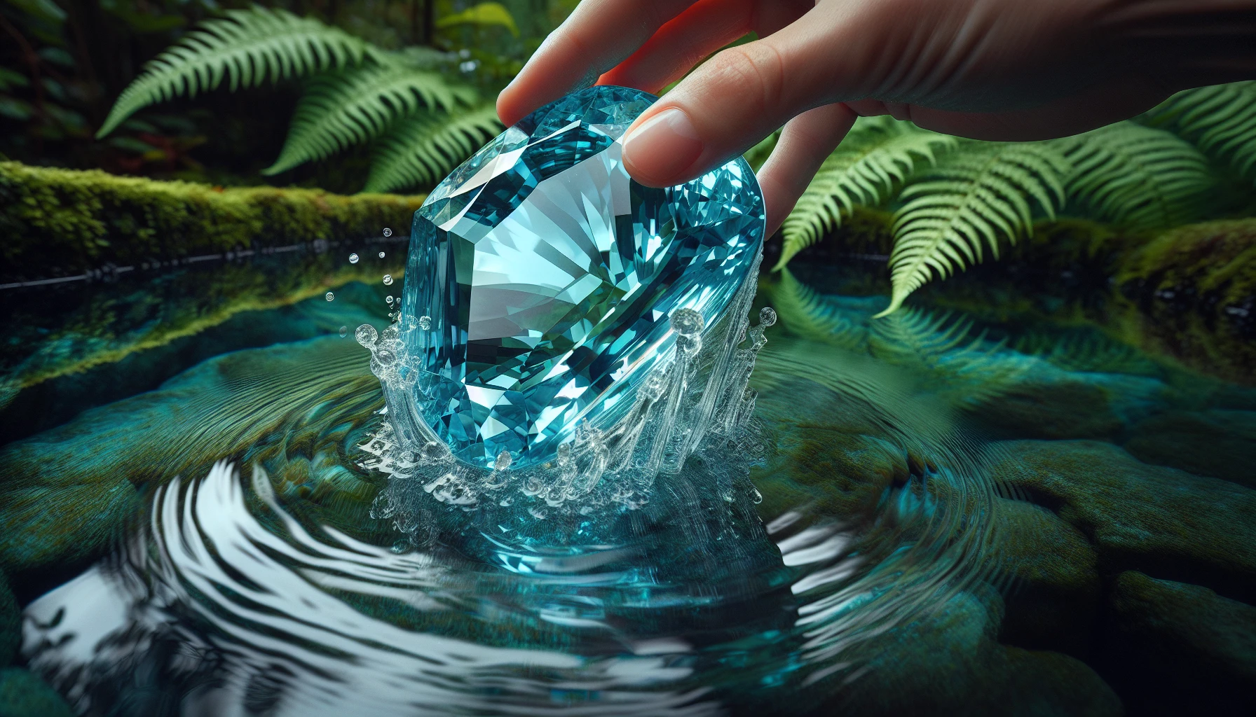 Aquamarine gemstone in water