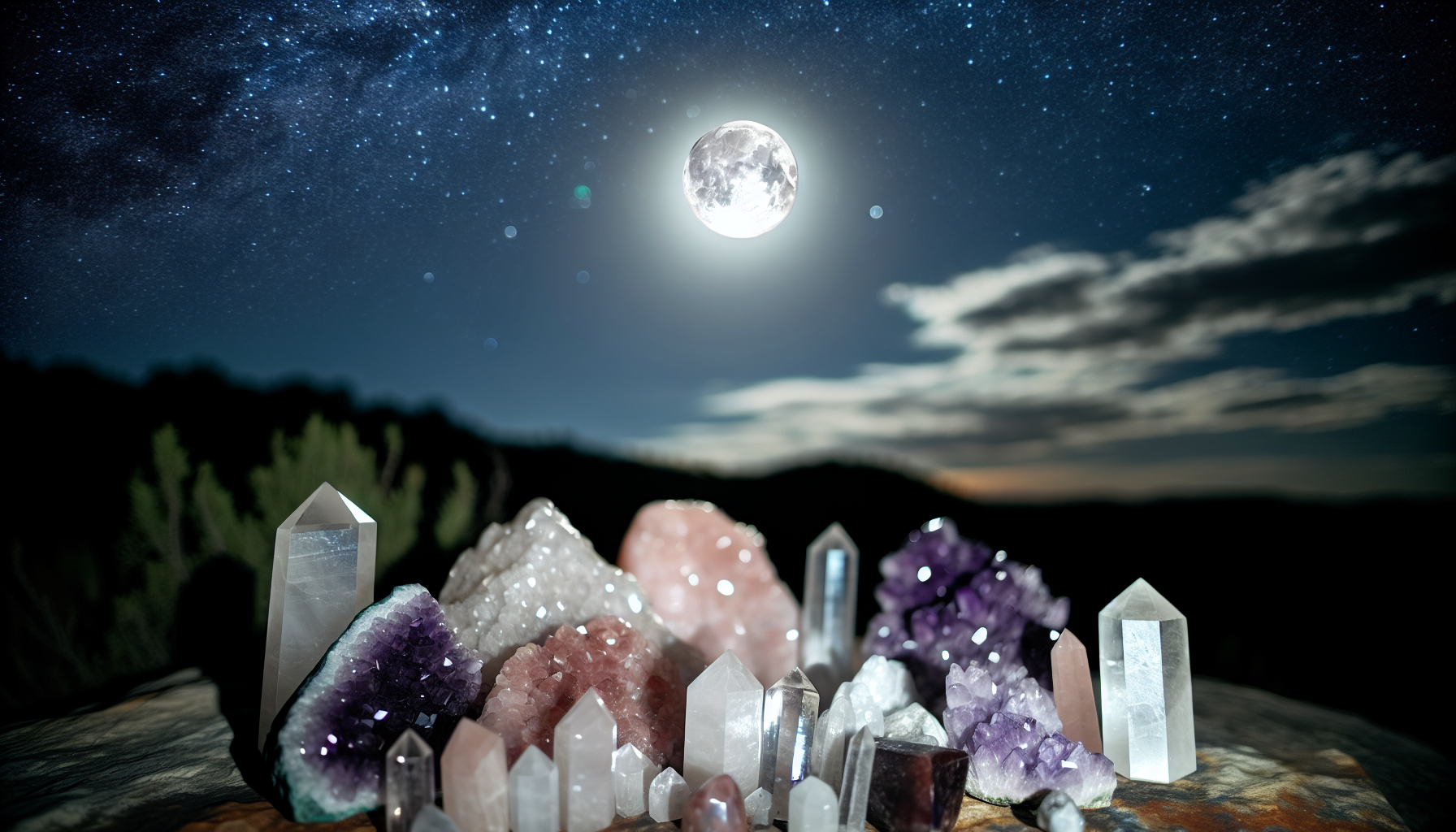 Crystals in moonlight during a full moon
