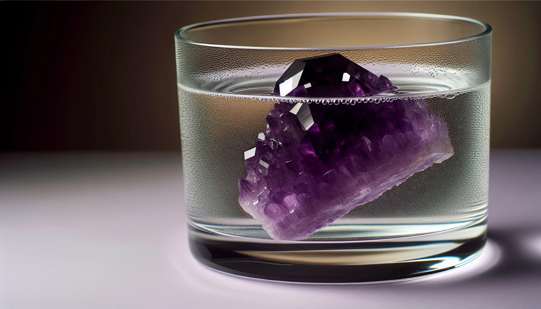 Amethyst crystal in water