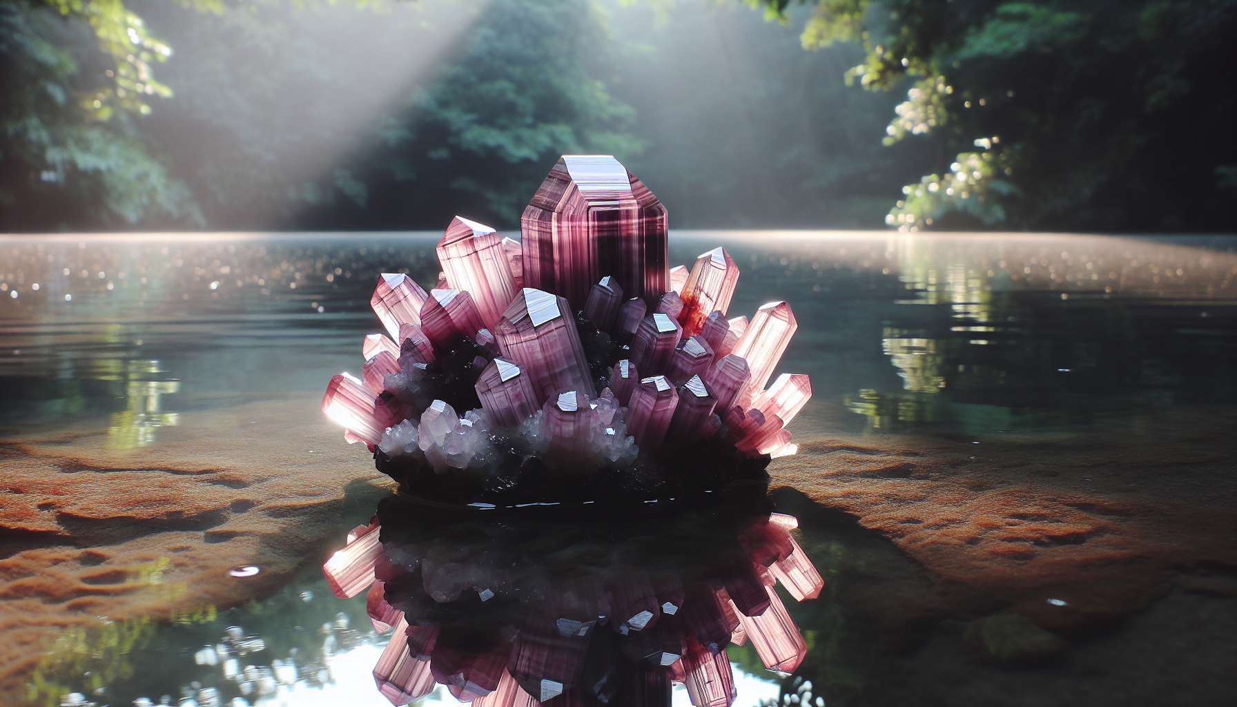 Rhodonite crystals and water