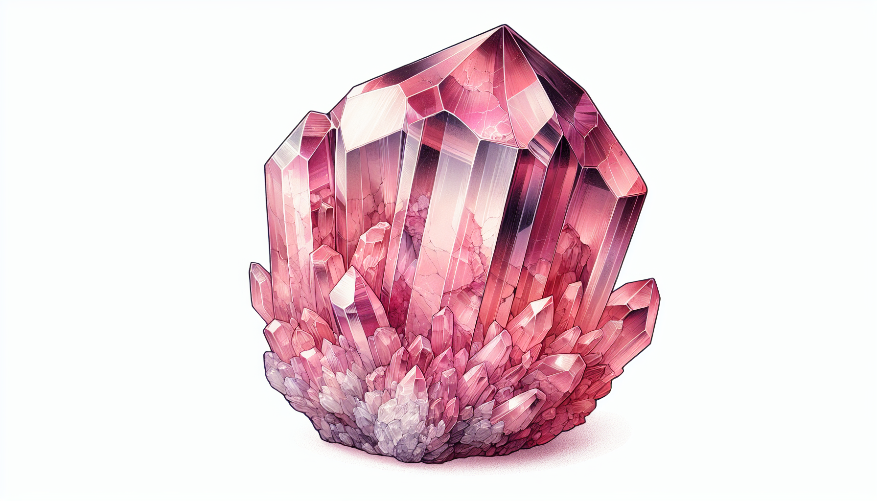 Illustration of a pink rose quartz crystal with natural imperfections