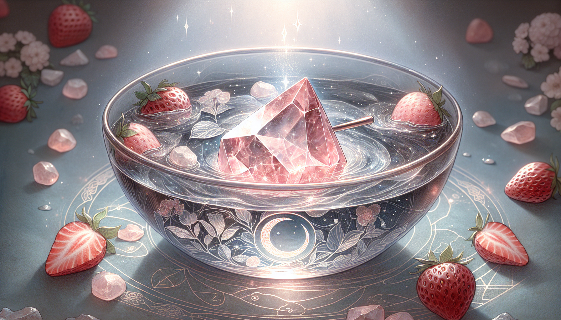 Charging Strawberry Quartz with Moon Water