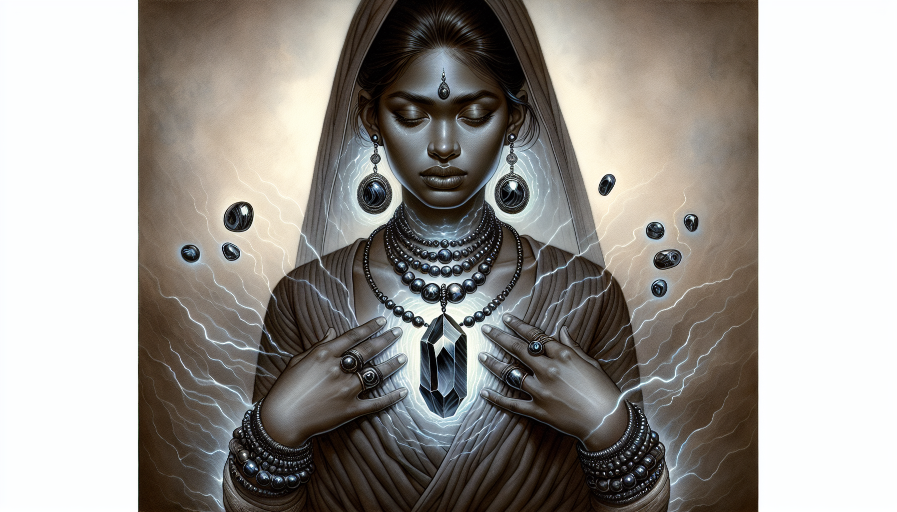 Illustration of a person wearing hematite jewelry