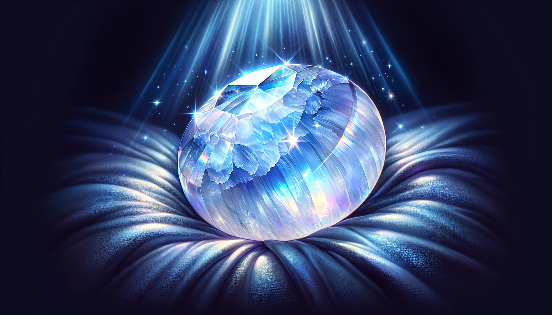 Illustration of a glowing moonstone reflecting light