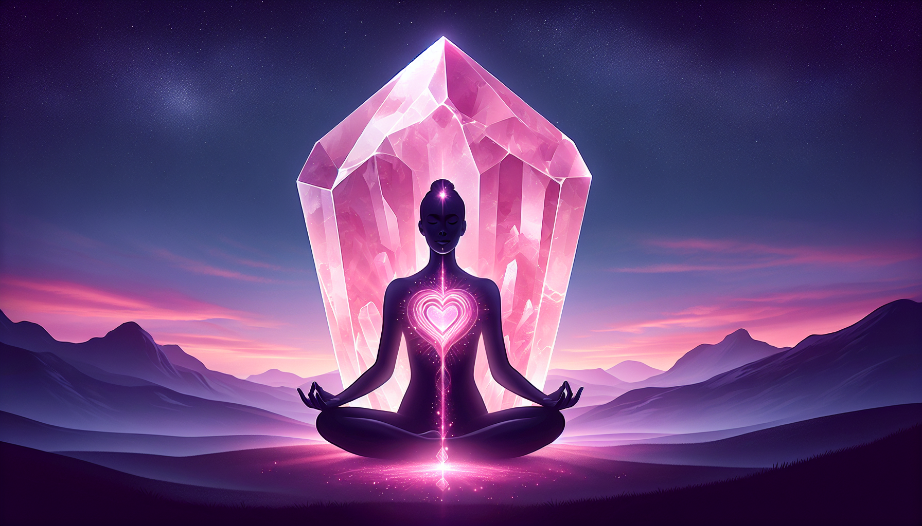 Illustration of rose quartz placed on the heart chakra