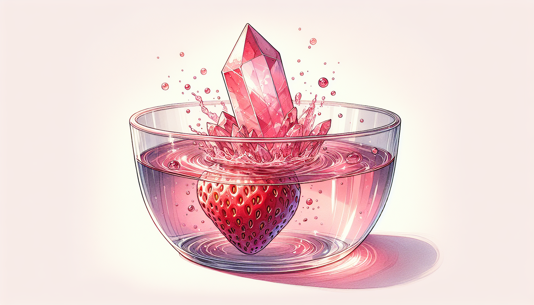 Illustration of Strawberry Quartz and Water Interaction