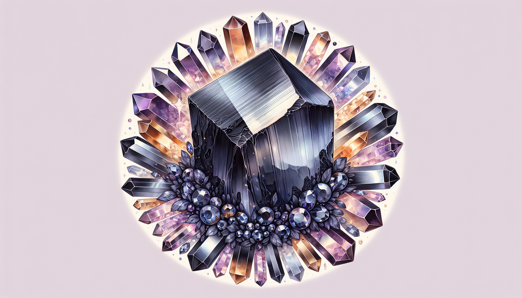 Illustration of hematite combined with other crystals