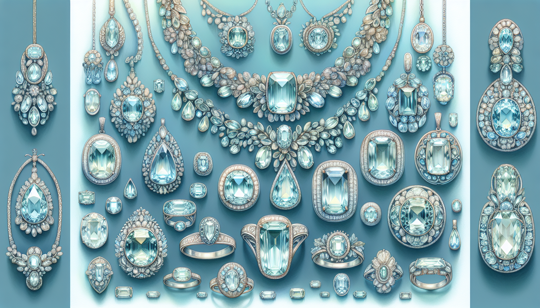 Aquamarine stone and jewelry