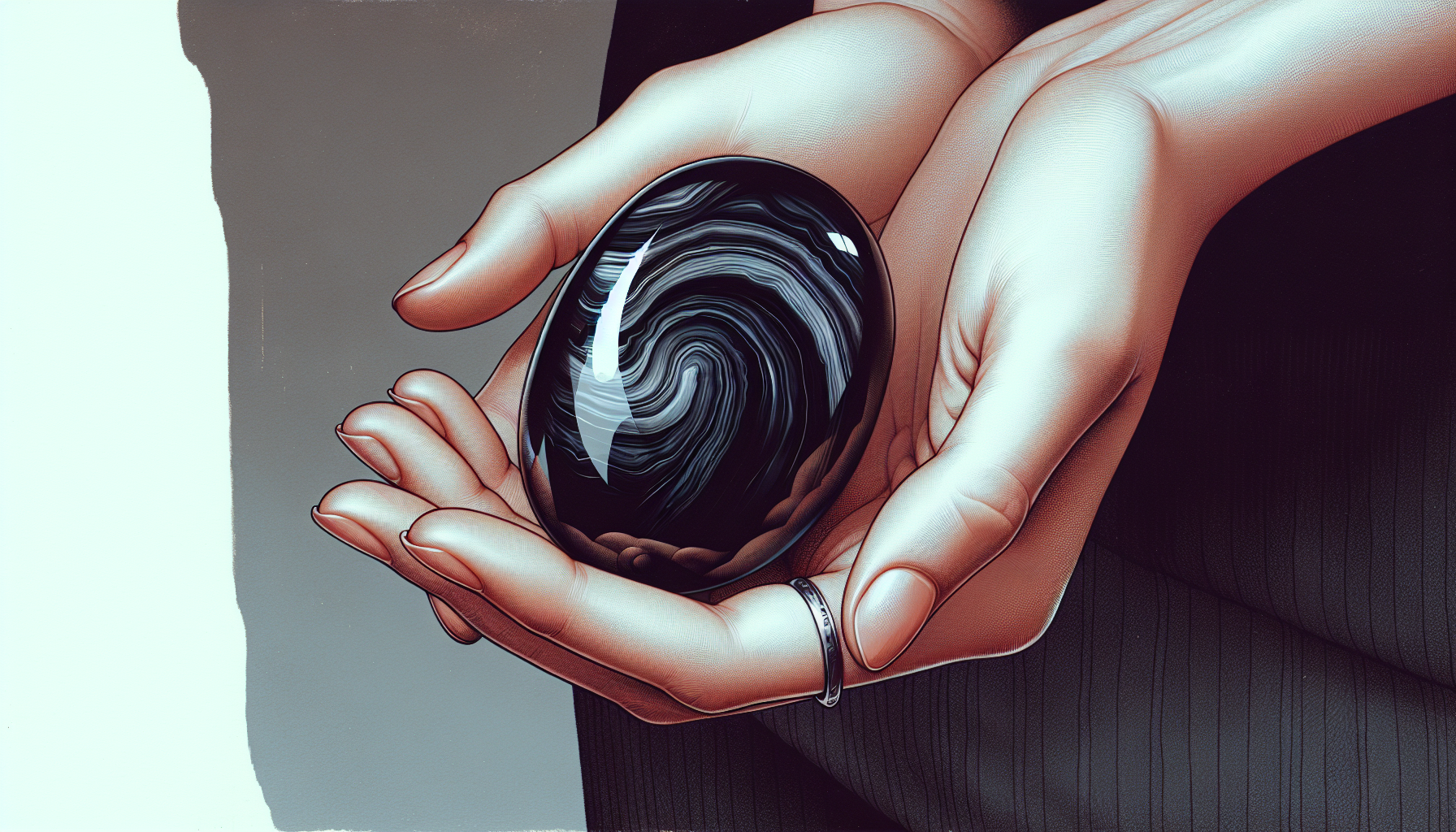 A person holding a black onyx stone