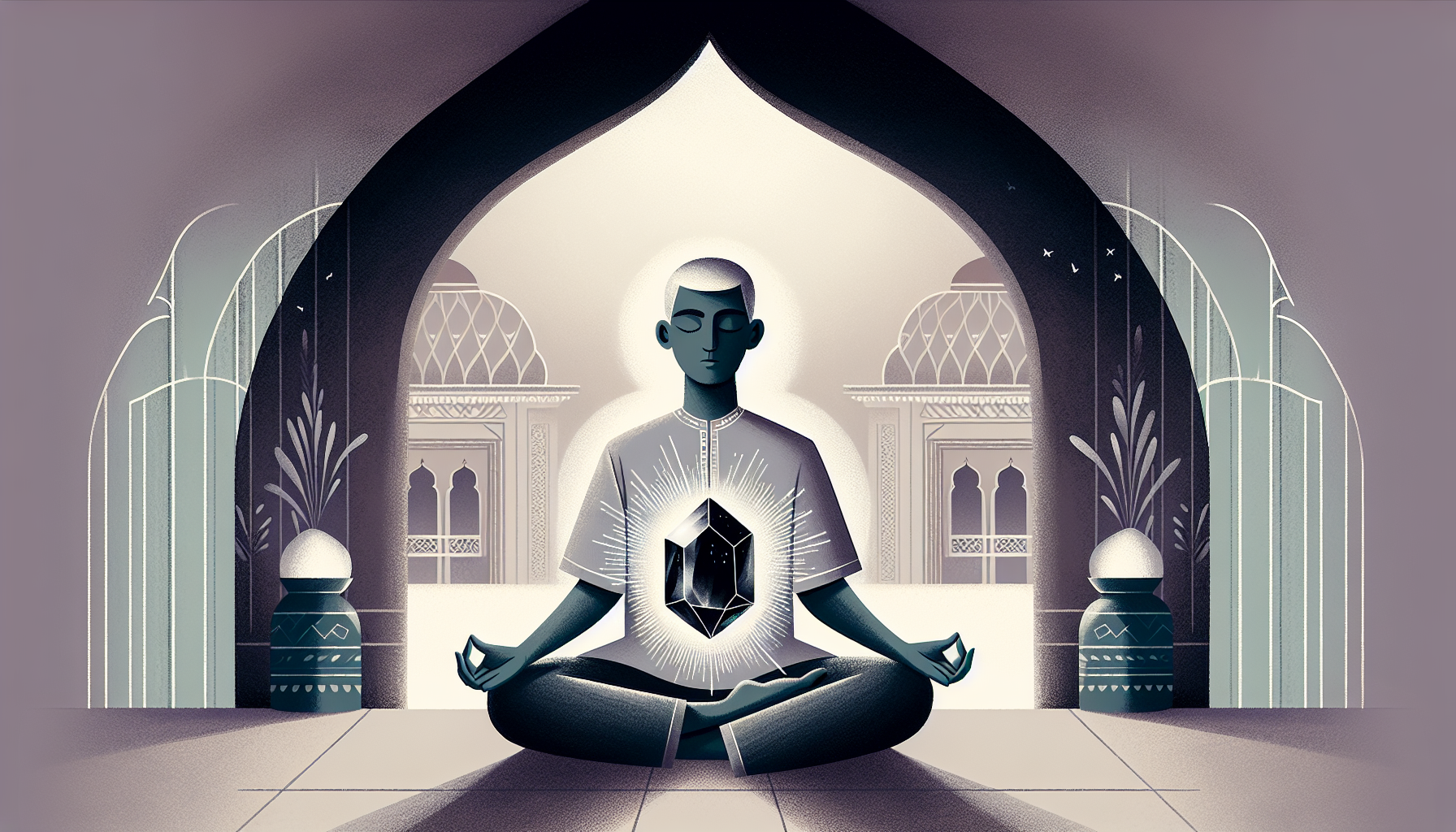 A person meditating with black onyx gemstone