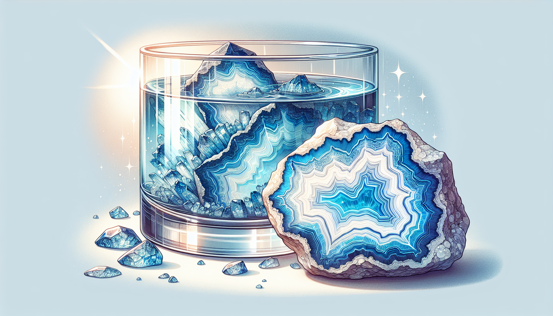Blue lace agate crystal in water
