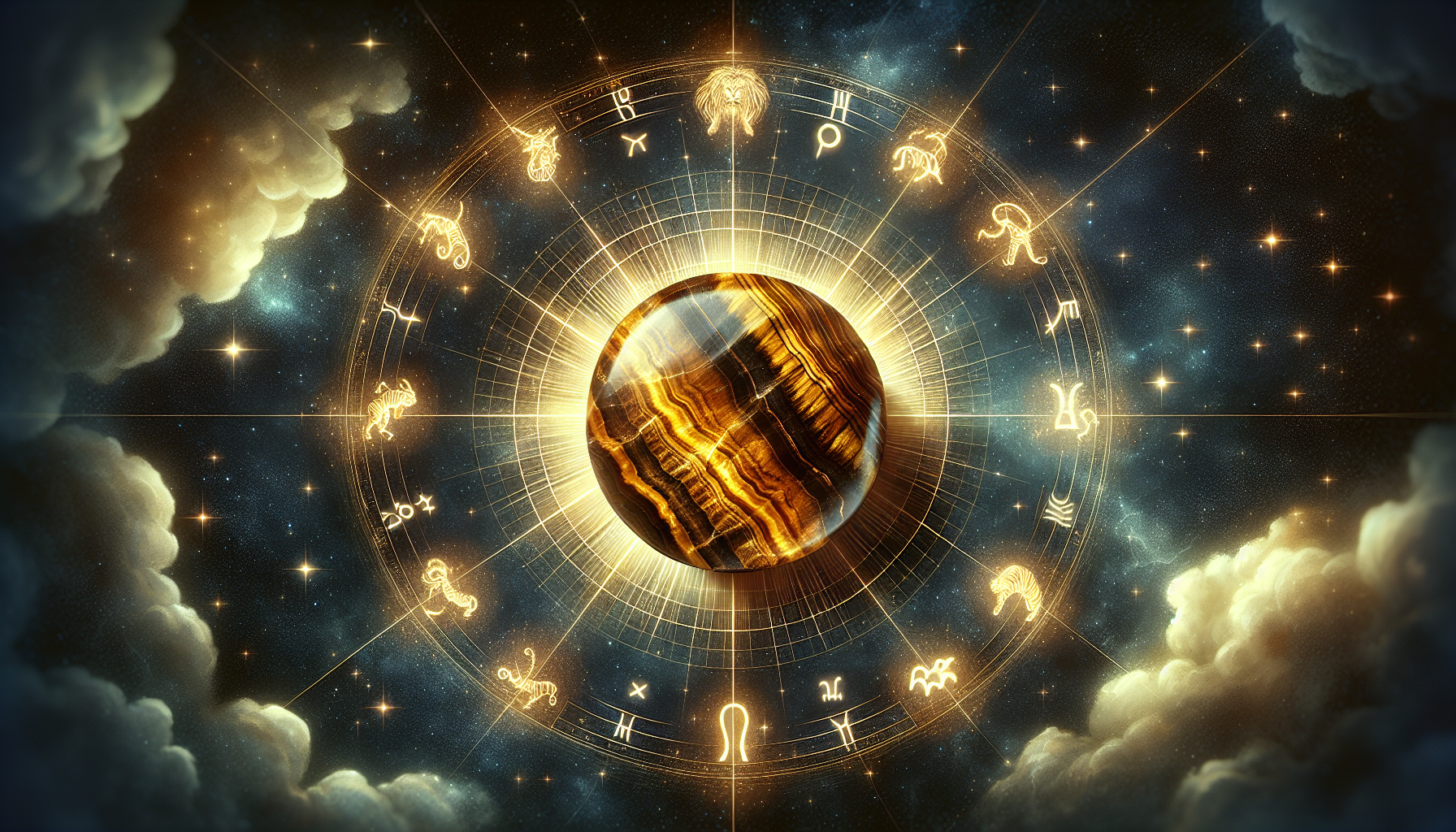 Illustration of zodiac signs and tiger eye stone