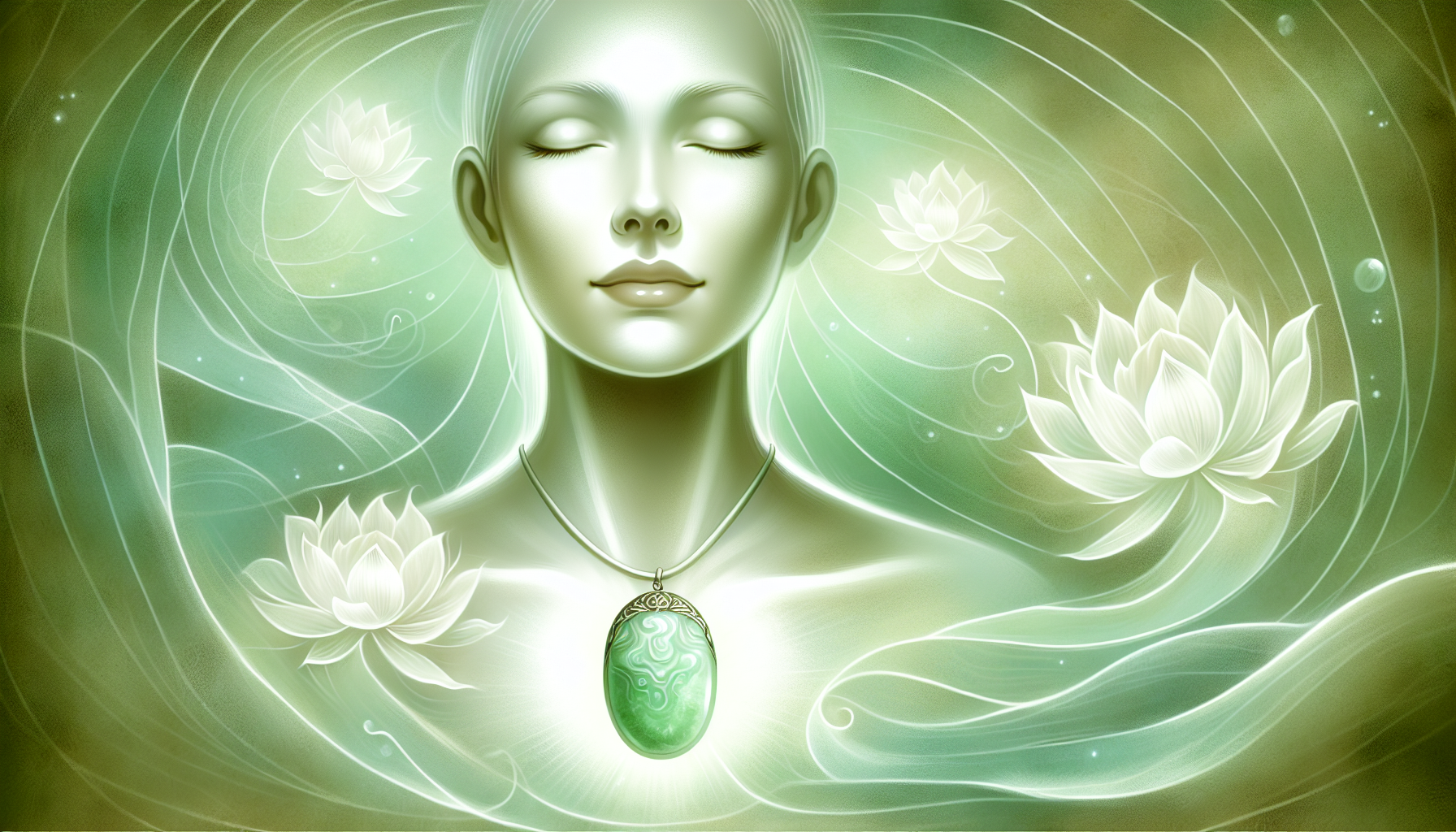 Illustration of a person experiencing inner peace and harmony while wearing a jade pendant
