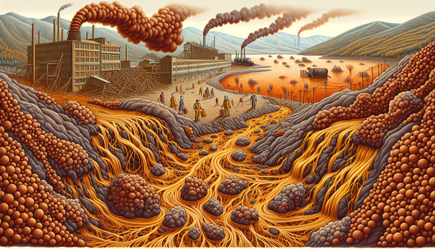 Illustration of pyrite causing environmental hazards