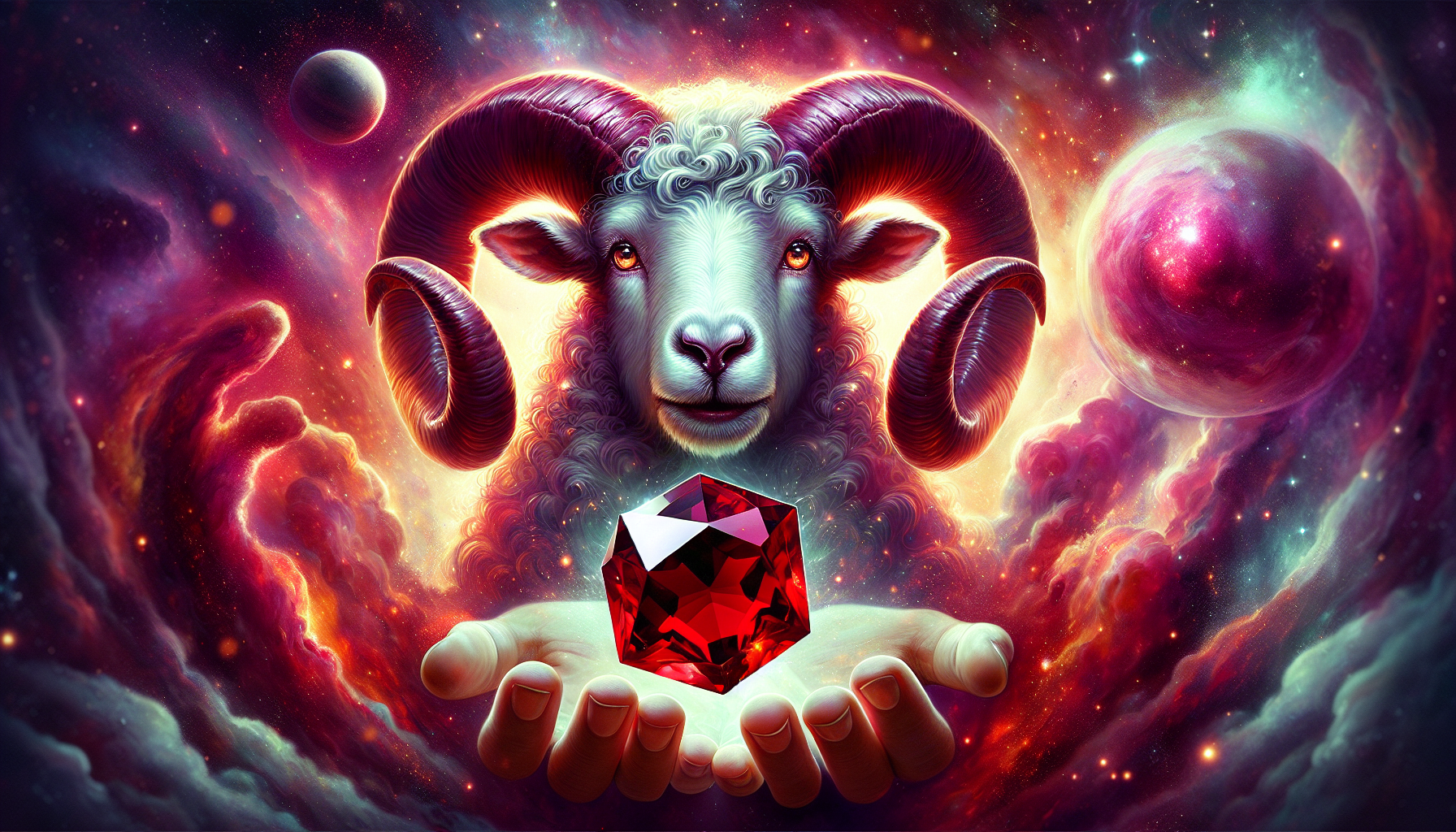 Aries zodiac sign with garnet stone