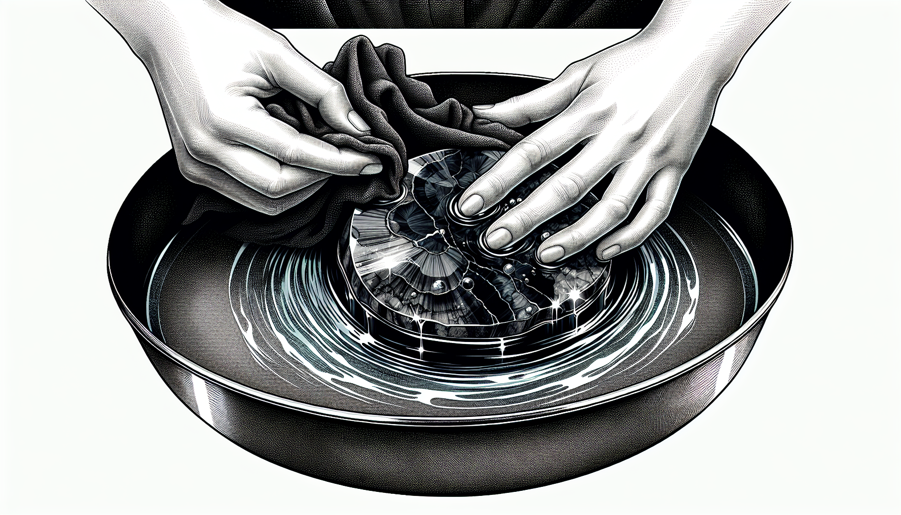 A gentle illustration of cleaning black onyx with water