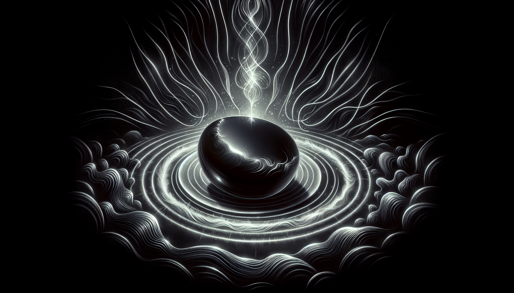 An artistic illustration of sound vibrations and black onyx