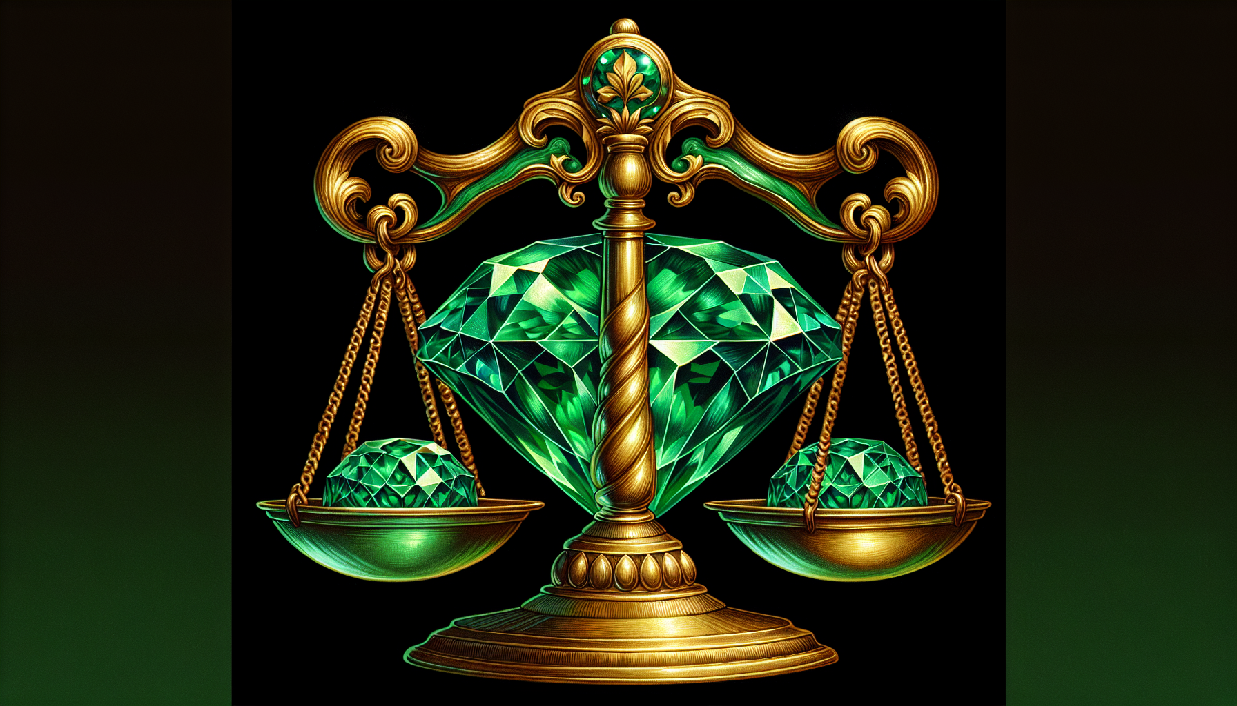 Illustration of legal scales and emerald gemstone