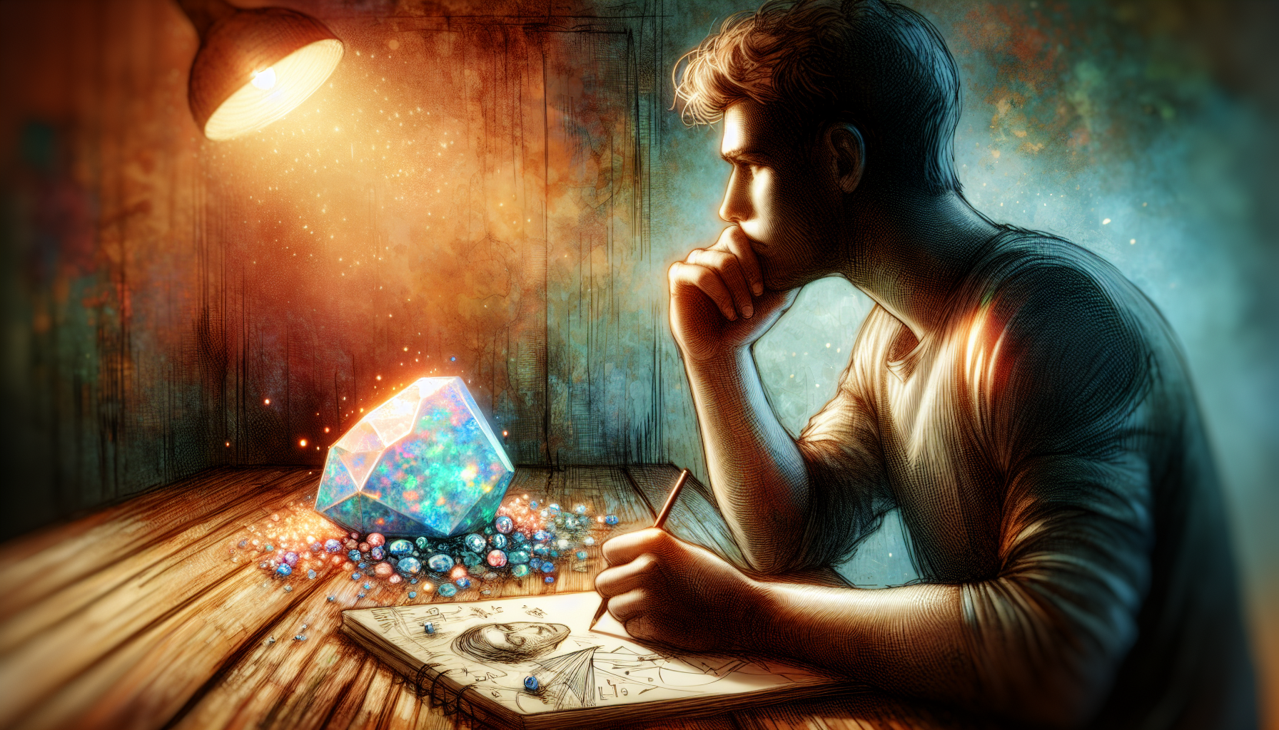 A person contemplating the potential negative effects of wearing opals, with a blurred opal gemstone in the background.