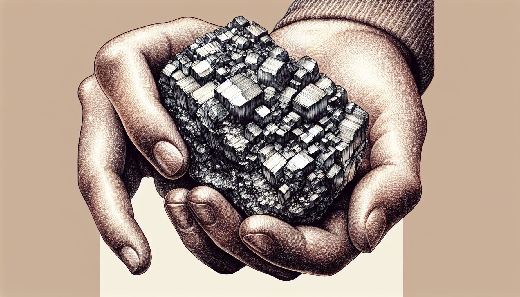 Person holding a piece of pyrite stone