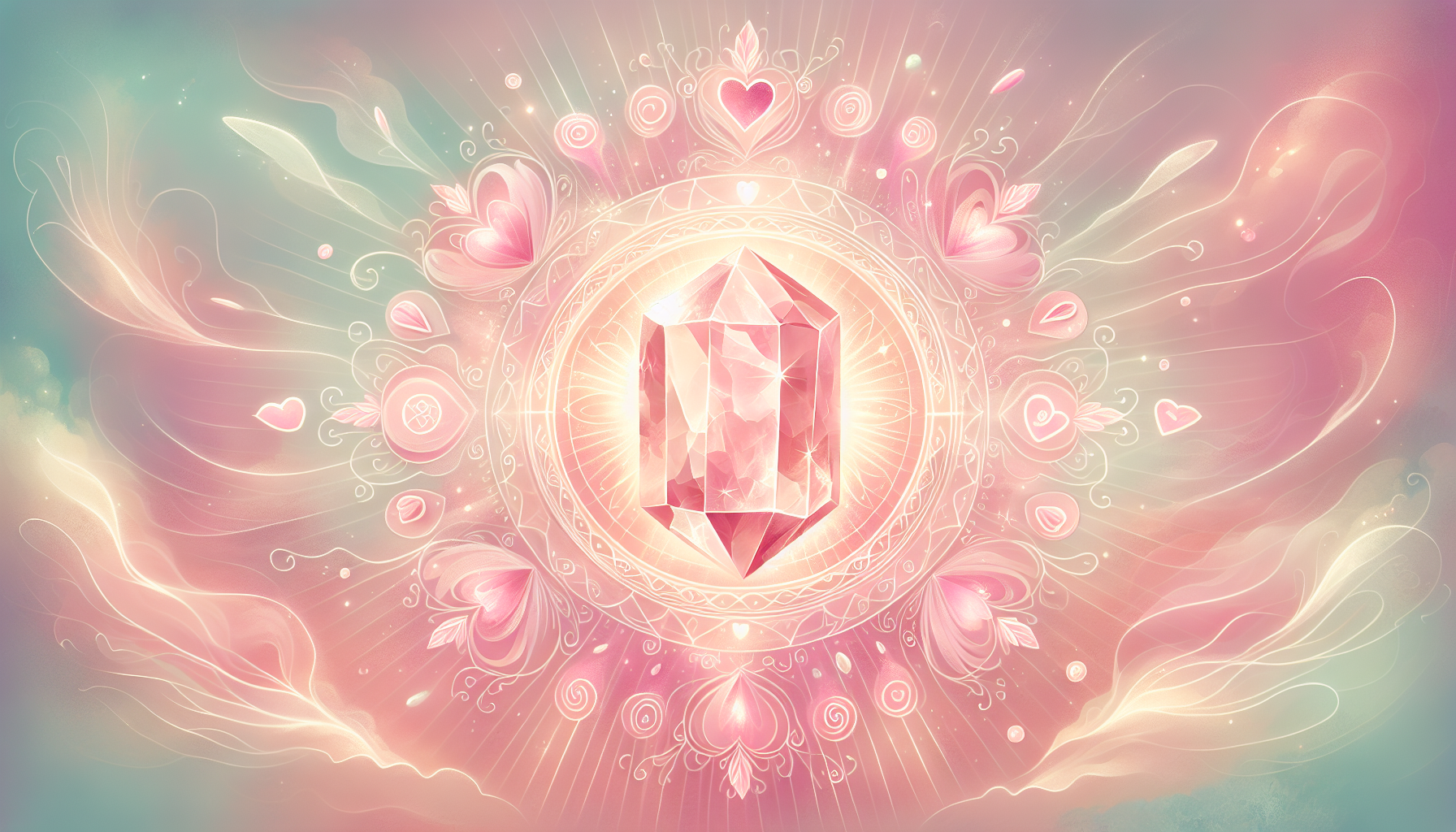 An illustration depicting the benefits of wearing rose quartz, including emotional balance and love.