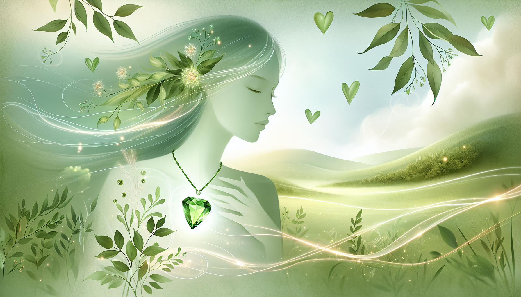 An illustration representing the benefits of wearing peridot, including emotional healing and well-being.