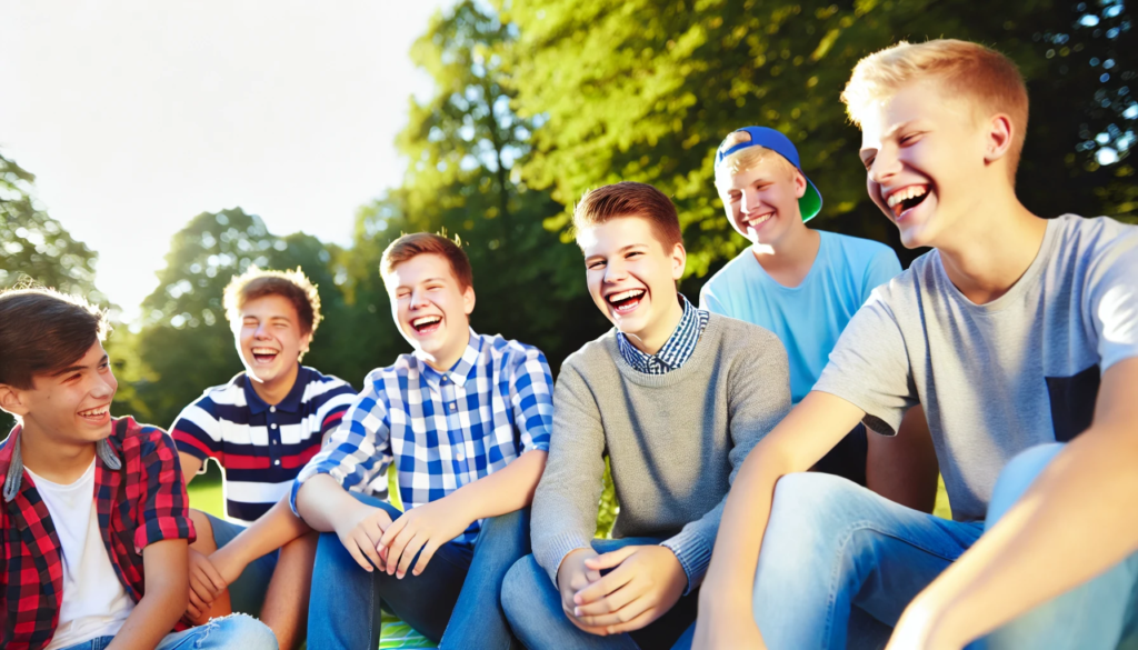 A group of boys laughing together capturing a moment of fun and camaraderie